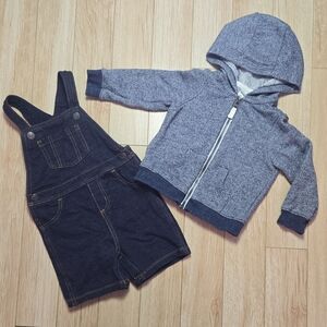 Carter's Gray Hoodie and Black Overalls Set